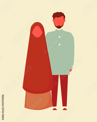 illustration of muslim woman and man as couple, simple