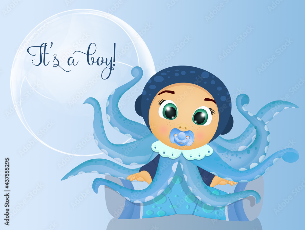 baby birth announcement with octopus baby birth announcement with octopus