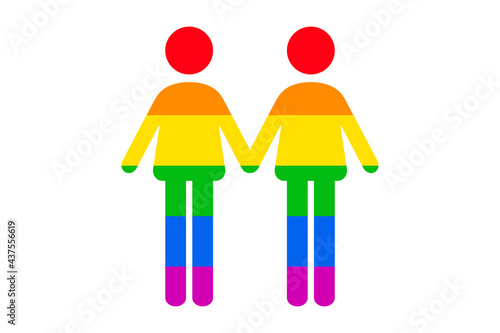 Two man icon Rainbow Gay flag isolated on white background. LGBTQ pride icon vector illustration