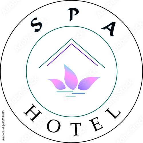 logo for a Spa hotel with leaves in a lilac gradient in black and dark green circles with lines on a white background photo