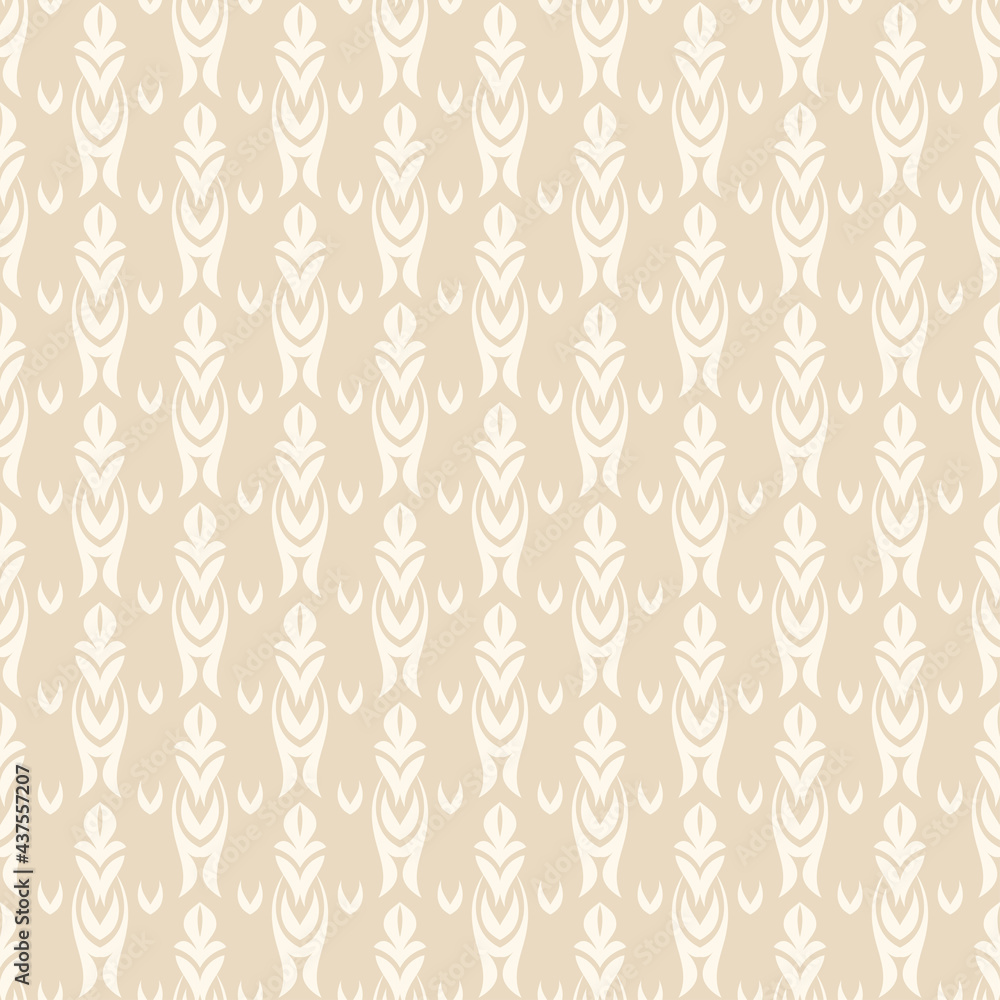 Fototapeta premium Background pattern with simple floral ornament on beige background, wallpaper. Seamless pattern, texture