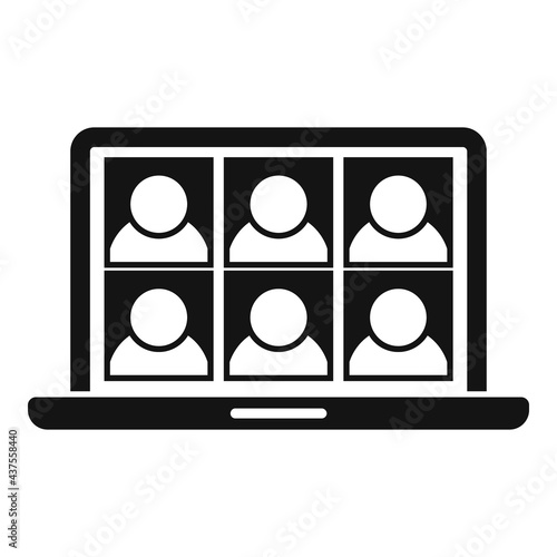 Laptop group video call icon, simple style