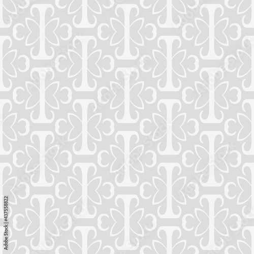 Light background pattern with simple decorative ornamentation on gray background, wallpaper. Seamless pattern, texture