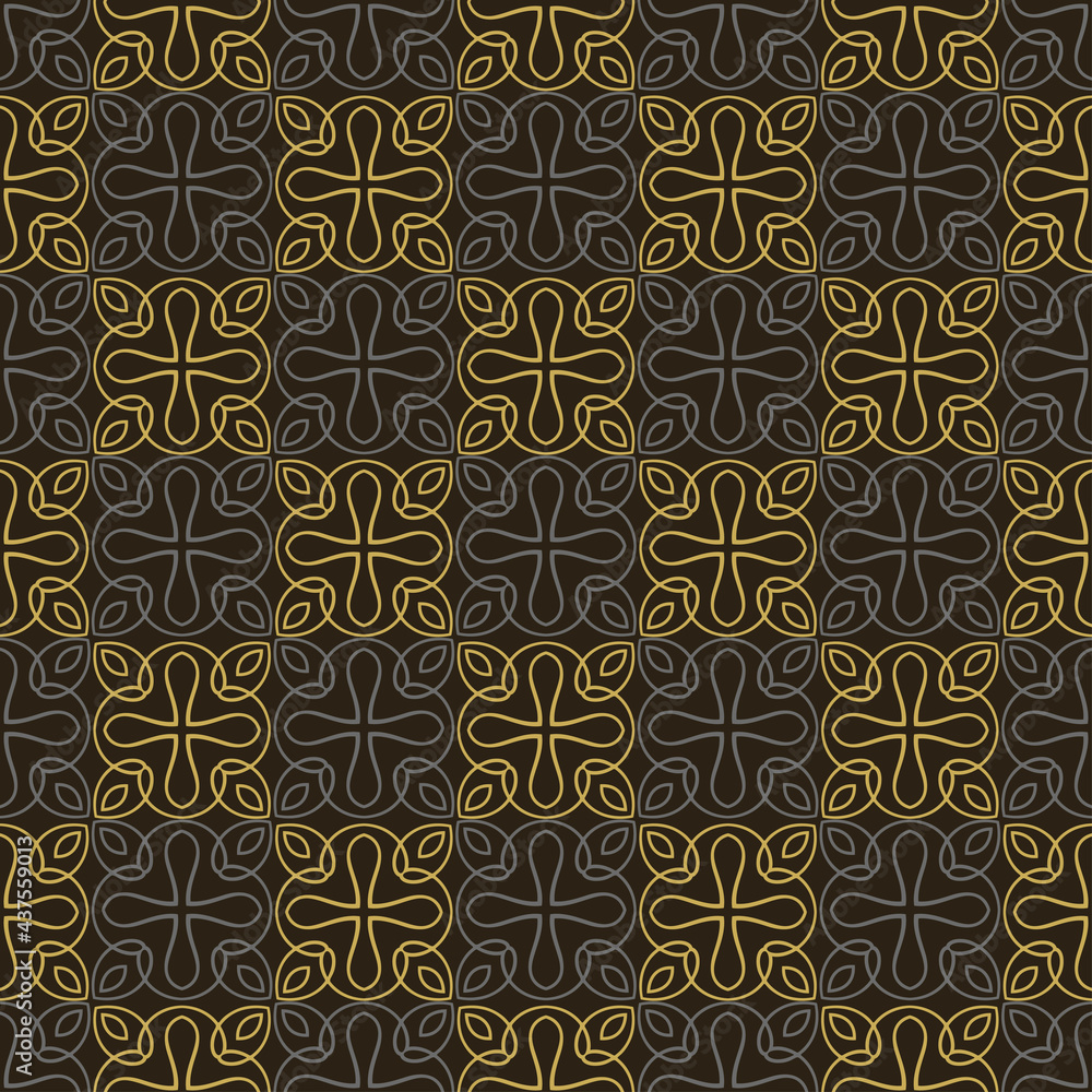 Trendy background pattern with ornate decorative ornamentation on black background, wallpaper. Seamless pattern, texture