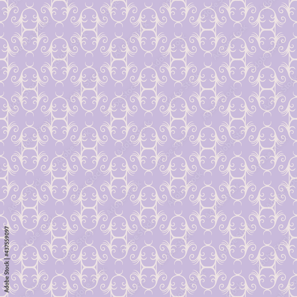 Trendy background pattern with decorative ornament on purple background, wallpaper. Seamless pattern, texture