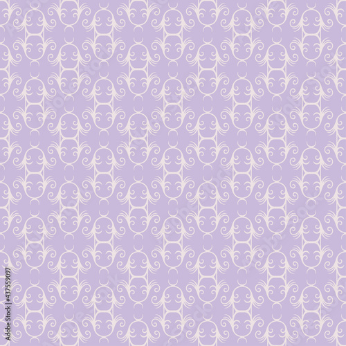 Trendy background pattern with decorative ornament on purple background, wallpaper. Seamless pattern, texture