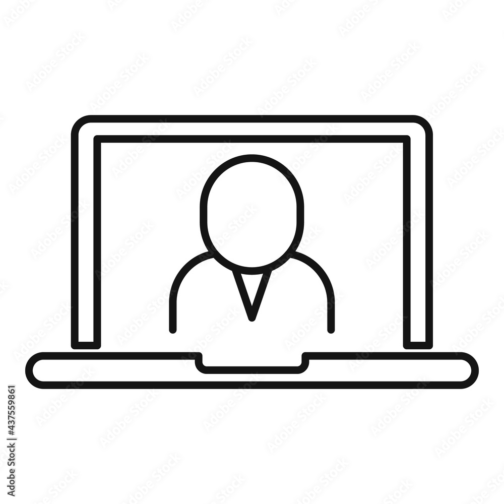 Laptop office video call icon, outline style Laptop office video call icon, outline style