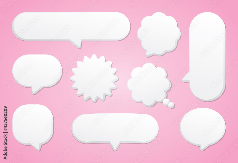 White round corner speech bubble vector set on pink pastel background White round corner speech bubble vector set on pink pastel background