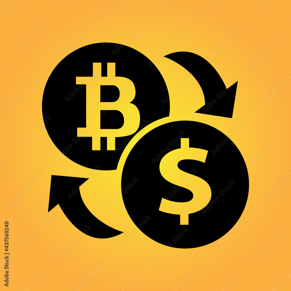 Bitcoin to dollar currency exchange. Bitcoin exchange with bitcoin coin symbol and sign of other currencies. Cryptocurrency technology. Vector illustration Bitcoin to dollar currency exchange. Bitcoin exchange with bitcoin coin symbol and sign of other currencies. Cryptocurrency technology. Vector illustration