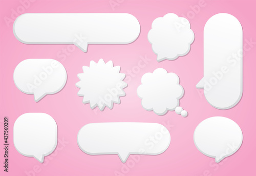 White round corner speech bubble vector set on pink pastel background