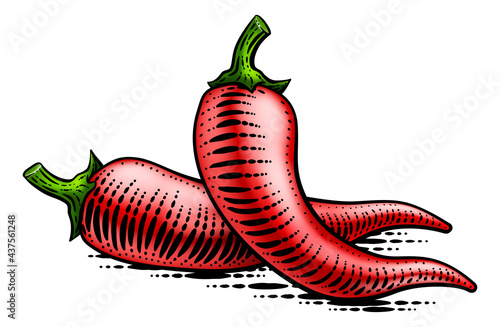 Pepper Vegetable Vintage Woodcut Illustration