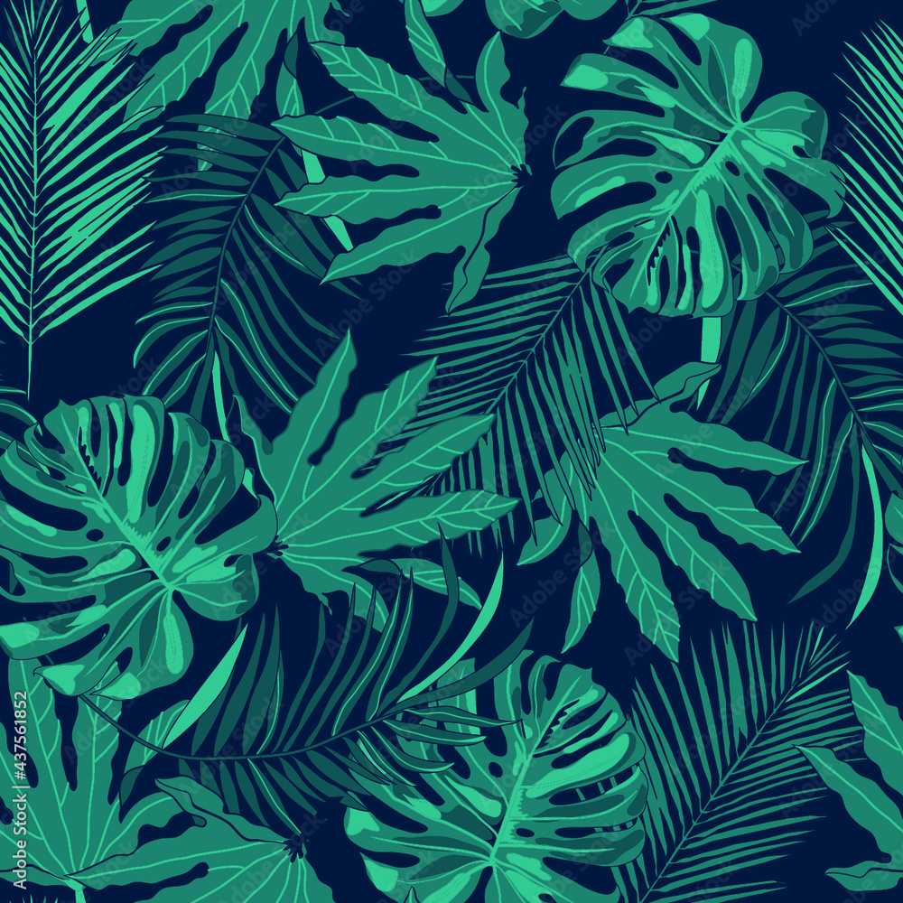 seamless pattern with tropical leaves