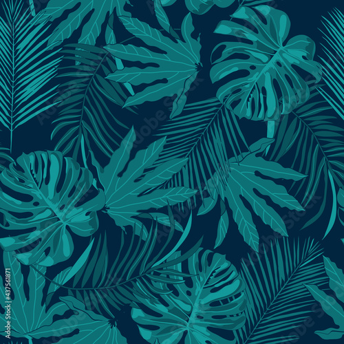 seamless pattern with monstera and tropical leaves