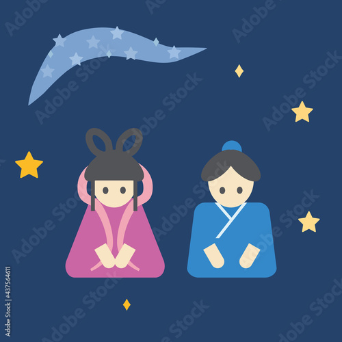 シンプルでかわいい織姫様と彦星様のイラスト