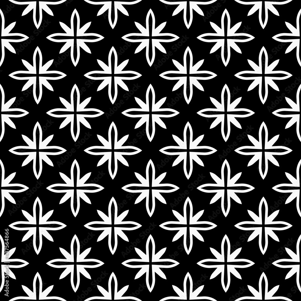 Eight rays wallpaper ornament. Vector black and white.