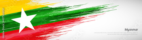 Abstract happy independence day of Myanmar with creative watercolor national brush flag background