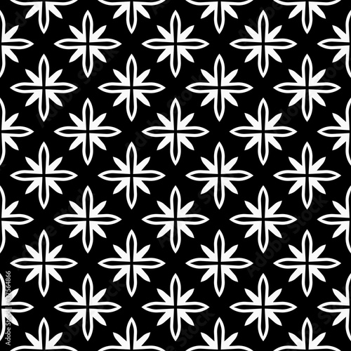 Eight rays wallpaper ornament. Vector black and white.