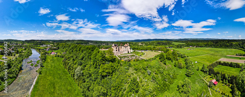 Zagorz Discalced Carmelite Monastery. Drone Aerial Panorama photo