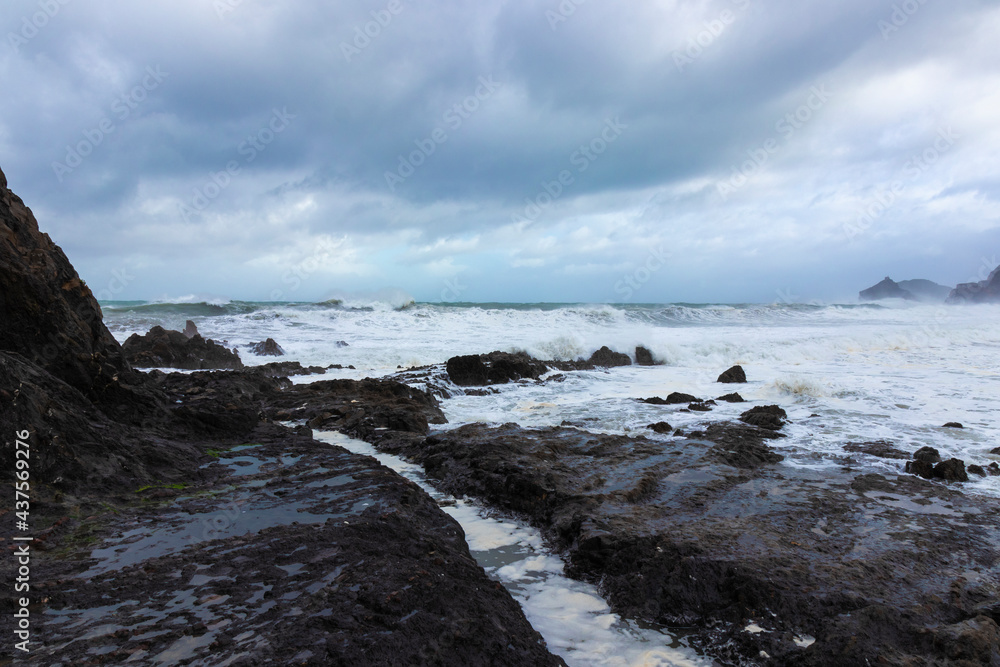 Marine storm on the coast of Bizkaia in the town of Bakio Marine storm on the coast of Bizkaia in the town of Bakio