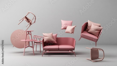 Armchair seat and chair with Geometric shape pastel colour 3d rendering  photo