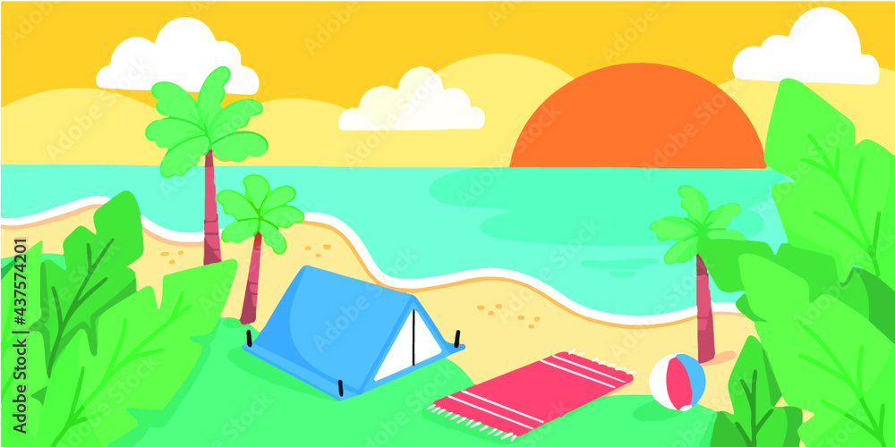 Cozy Seashore Camp Doodle Illustration