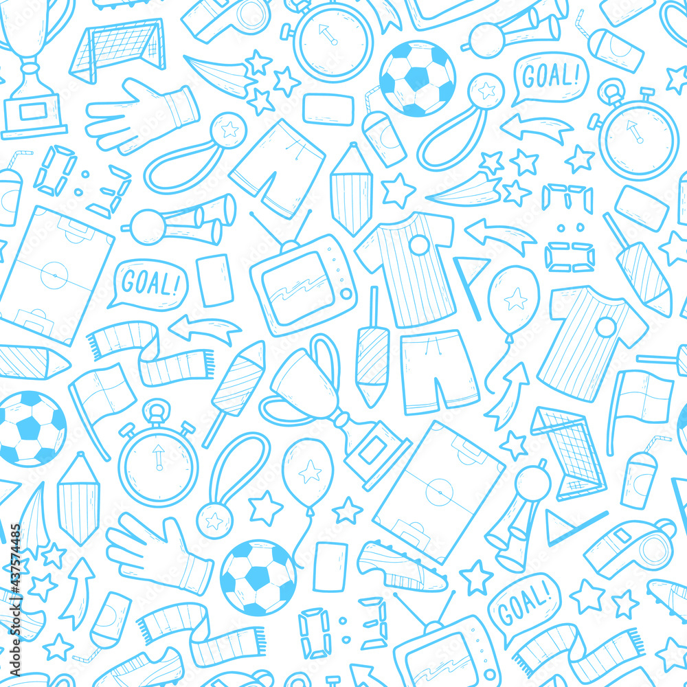 Fototapeta football soccer seamless pattern with doodles for backgrounds, wrapping papers, surface prints, textile, wallpaper, etc. EPS 10