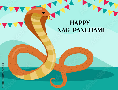 Εκτύπωση καμβά Happy Nag Panchami greeting card with king cobra