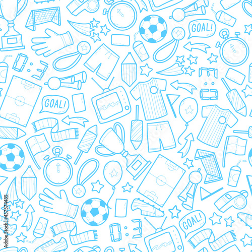 football soccer seamless pattern with doodles for backgrounds, wrapping papers, surface prints, textile, wallpaper, etc. EPS 10
