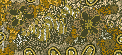 Green aboriginal contemporary style of artwork