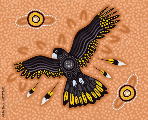 Flying cockatoo bird art in aboriginal style