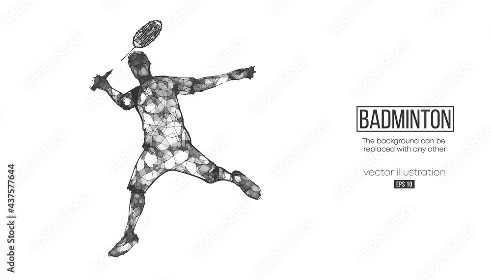 Abstract silhouette of a wireframe badminton player from particles on the background. Convenient organization of eps file. Vector illustartion. Thanks for watching Abstract silhouette of a wireframe badminton player from particles on the background. Convenient organization of eps file. Vector illustartion. Thanks for watching