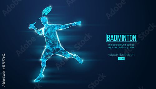 Abstract silhouette of a wireframe badminton player from particles on the background. Convenient organization of eps file. Vector illustartion. Thanks for watching
