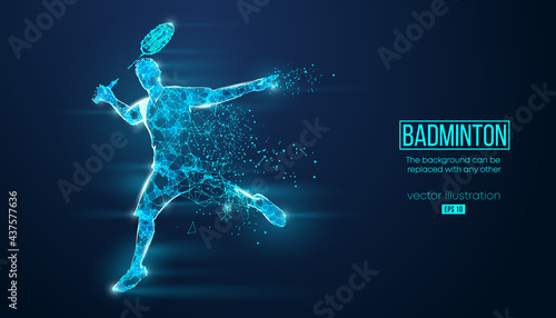 Abstract silhouette of a wireframe badminton player from particles on the background. Convenient organization of eps file. Vector illustartion. Thanks for watching