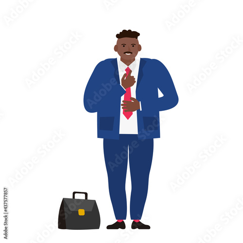african american businessman in suit adjusting his tie vector illustration