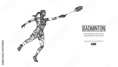 Abstract silhouette of a wireframe badminton player from particles on the background. Convenient organization of eps file. Vector illustartion. Thanks for watching