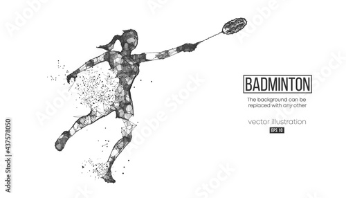 Abstract silhouette of a wireframe badminton player from particles on the background. Convenient organization of eps file. Vector illustartion. Thanks for watching