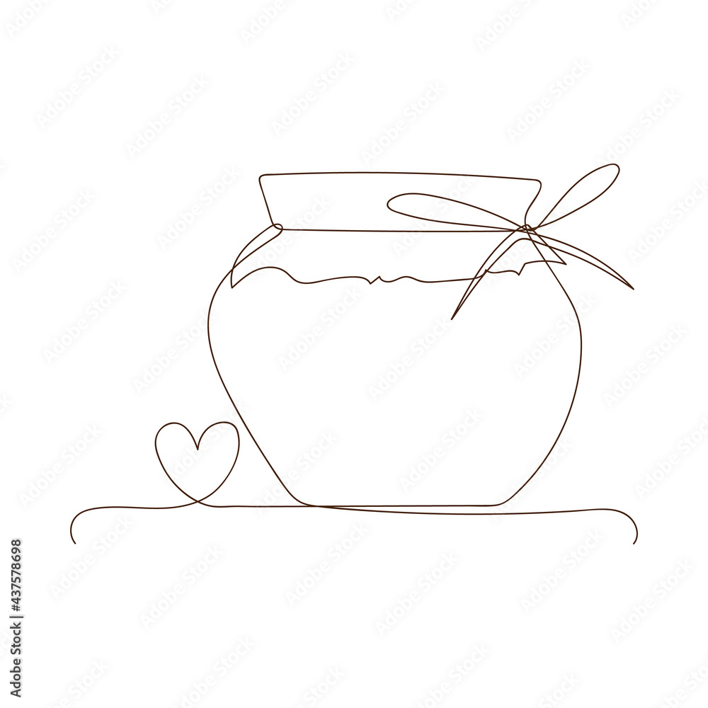 Preserved food, jar for jam, for honey, autumn and winter preservation. Simple line art glass