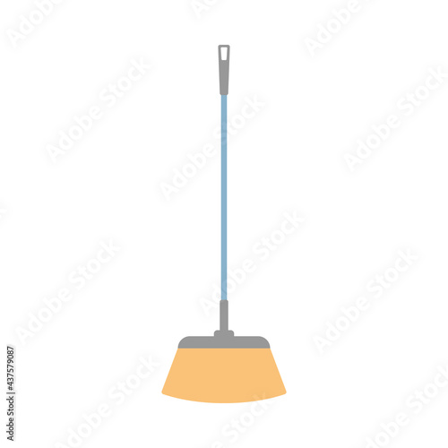 Long handle broom icon. Can be used as a symbol or sign. Cleaning service concept. Stock vector illustration isolated on white background. Flat cleaning item, handle broom, sweep floor from dirt, dust
