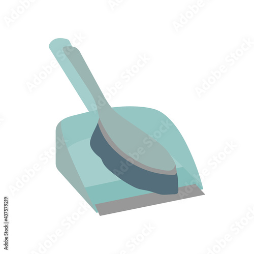 Simple dust pan with brush icon. Cleaning service concept. Stock vector illustration isolated on white background. Flat cleaning item, dustpan with brush for cleaning. Can be used as a symbol or sign.