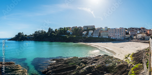 Wide-angle view of a small beach in Portonovo in the Ria de Pontevedra, Spain.