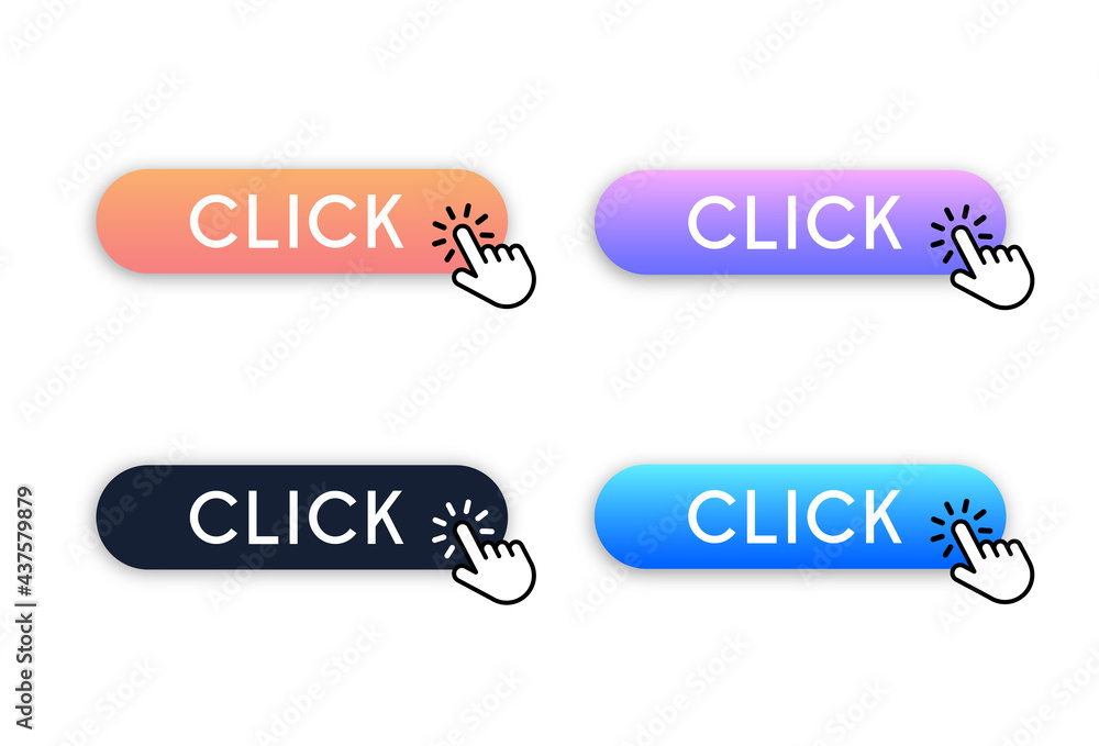 Click button set for website design. Click the gradient button for decorating the program to look modern. Click hand cursor vector. Click button set for website design. Click the gradient button for decorating the program to look modern. Click hand cursor vector.