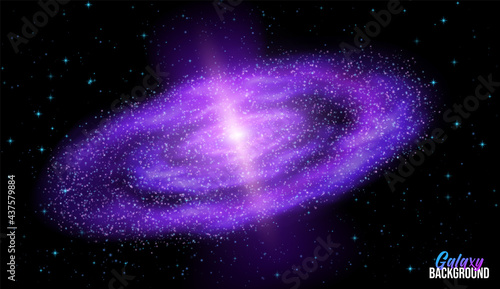 Spiral galaxy in outer space with stars. Colorful space background with shining stars, stardust and universe, nebula. Vector illustration.