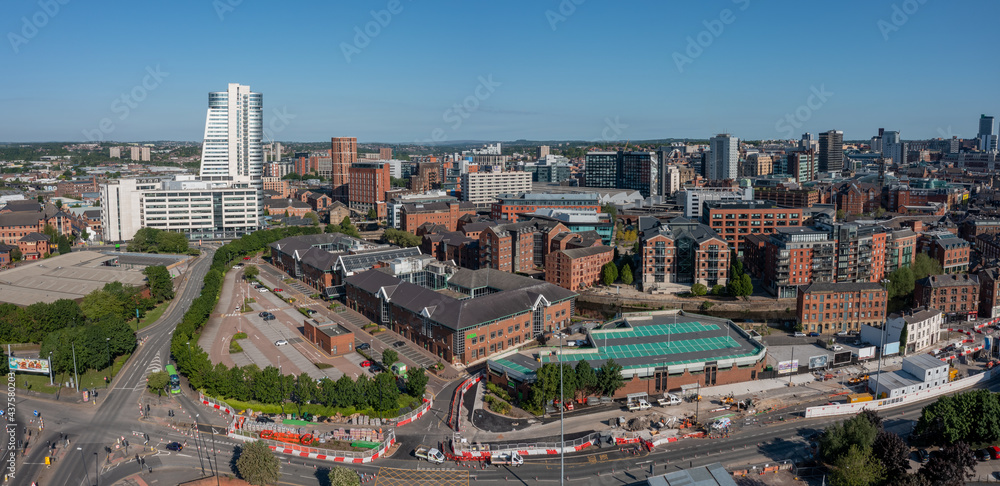 Leeds aerial view from Crown Point looking west towards the apartments and offices around the Train station. 