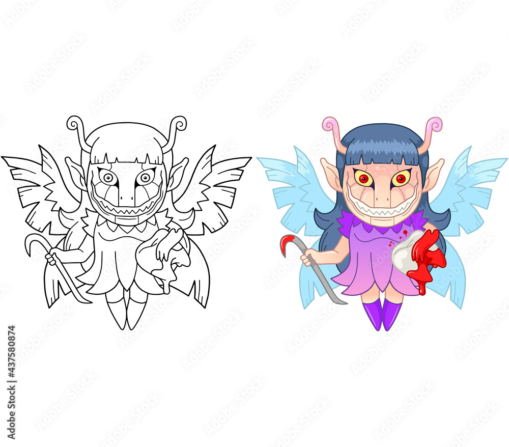 Cartoon evil tooth fairy coloring page funny illustration stock