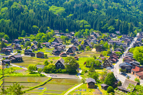 The historical villages of Shirakawa-go. Village of traditional Gassho Zukuri style Houses in Gifu Prefecture, Japan. A UNESCO World Heritage site. photo