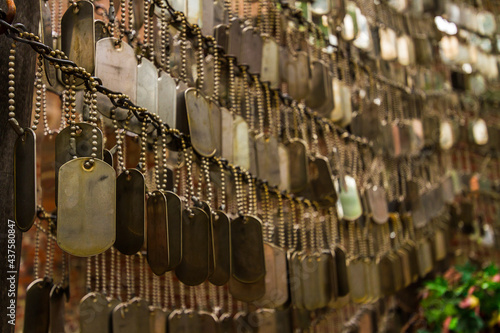 Close up of dogtags at Old North Memorial Garden in Boston