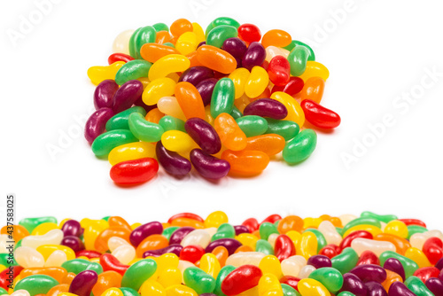 Colorful jelly beans isolated on white.