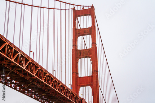 Close up of the Golden Gate Bridge on a cloudy day