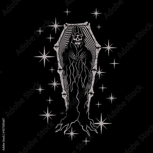 Vector illustration - Skeleton in a coffin