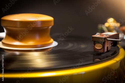 HI-FI  turntable playing a vinyl record. Analogue sound music 